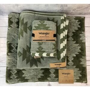 Wrangler 5Pc Green Southwestern Bath Towel/Hand Towel Set and Rug